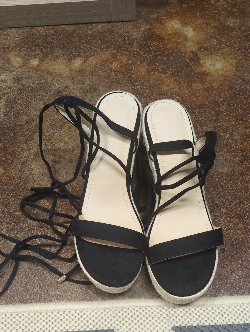 Black Lace-Up Espadrille Wedge Sandals for Women
